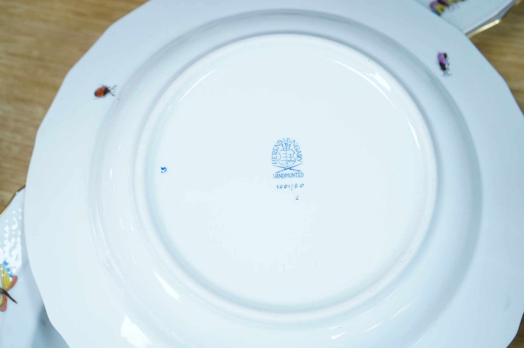 Eight Herend Rothschild 'birds' soup plates, 24cm in diameter